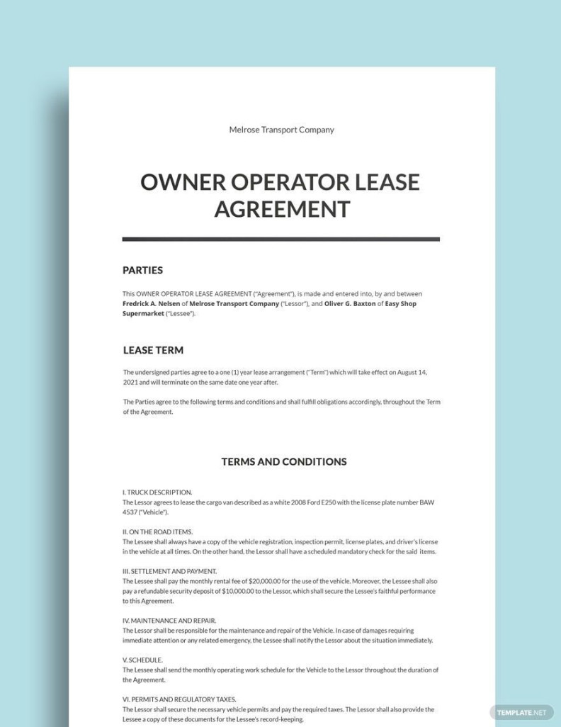 Owner Operator Lease Agreement Template in Google Docs, Word Owner Operator Lease Agreement Template in Google Docs, Word