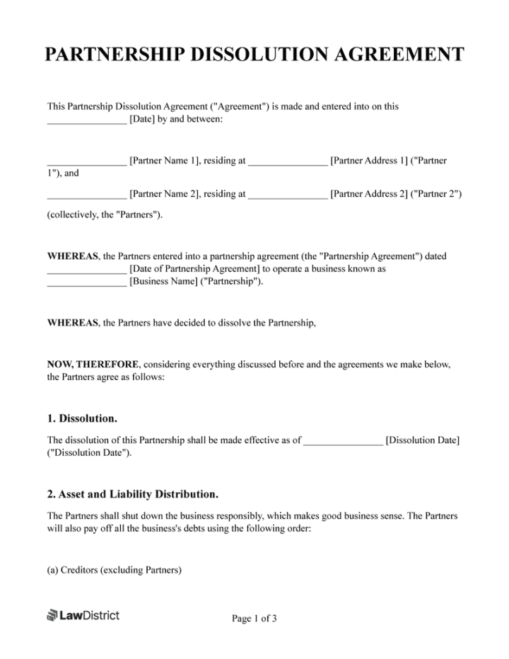 Partnership Dissolution Agreement Template LawDistrict Partnership Dissolution Agreement Template LawDistrict