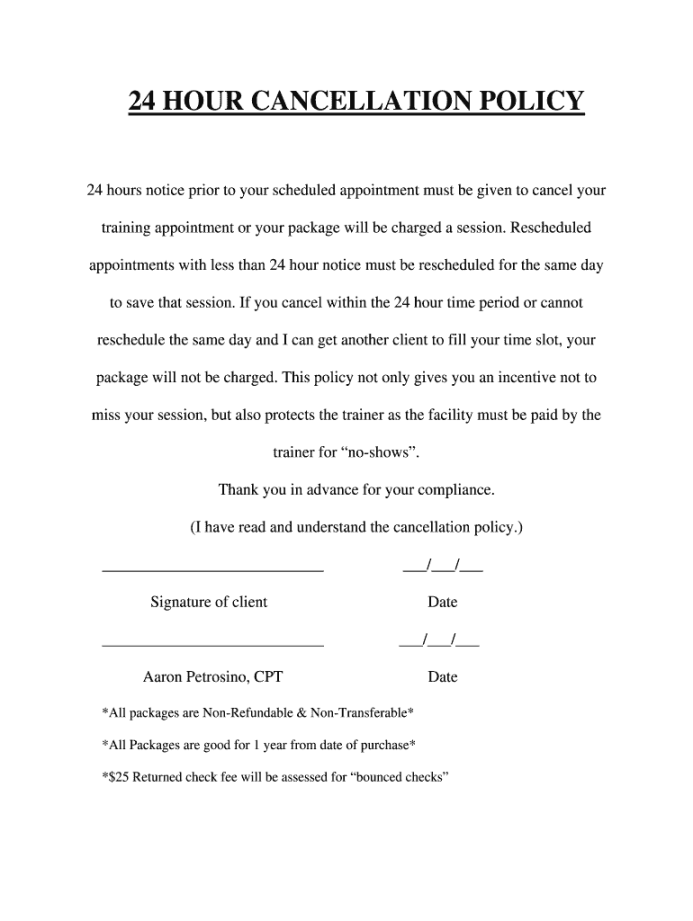 Personal Training Cancellation Policy Template - Fill Online Personal Training Cancellation Policy Template - Fill Online