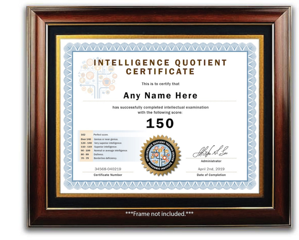 Personalisiertes IQ-Testergebnis-Zertifikat, Intelligenzquotient DIGITAL oder GEDRUCKT Scherz-Gag, Geburtstagsgeschenk, Weihnachtsgeschenk Diplom - Personalisiertes IQ-Testergebnis-Zertifikat, Intelligenzquotient DIGITAL oder GEDRUCKT Scherz-Gag, Geburtstagsgeschenk, Weihnachtsgeschenk Diplom -
