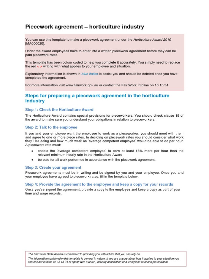 Piecework Agreement Horticulture Award PDF Piece Work Labor Piecework Agreement Horticulture Award PDF Piece Work Labor