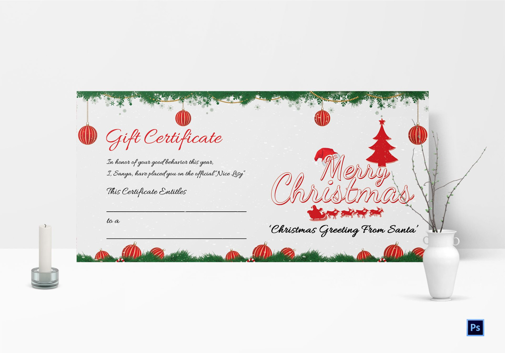 Printable Merry Christmas Gift Certificate Template in Adobe Photoshop Printable Merry Christmas Gift Certificate Template in Adobe Photoshop