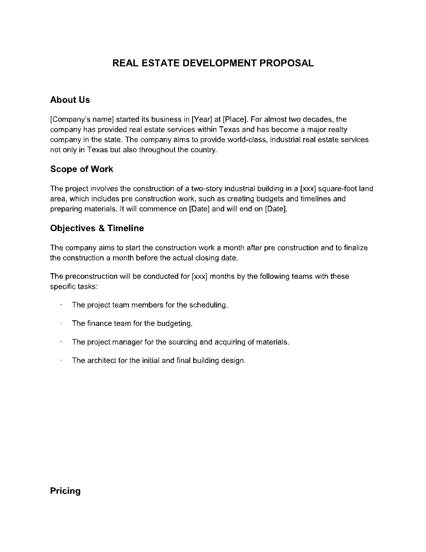 Real Estate Development Proposal Template (% Free)  CocoSign