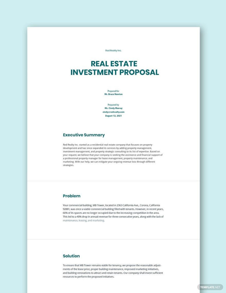 Real Estate Investment Proposal Template in Google Docs, Word