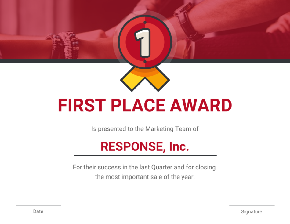 Red First Place Award Certificate Template - Venngage Red First Place Award Certificate Template - Venngage