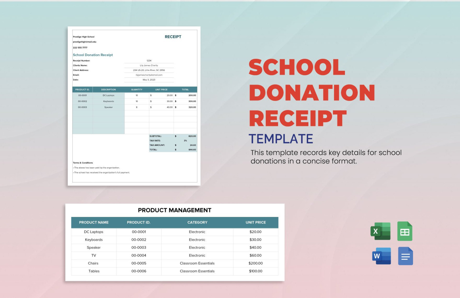 School Donation Receipt Template in Word, Google Docs, Excel School Donation Receipt Template in Word, Google Docs, Excel