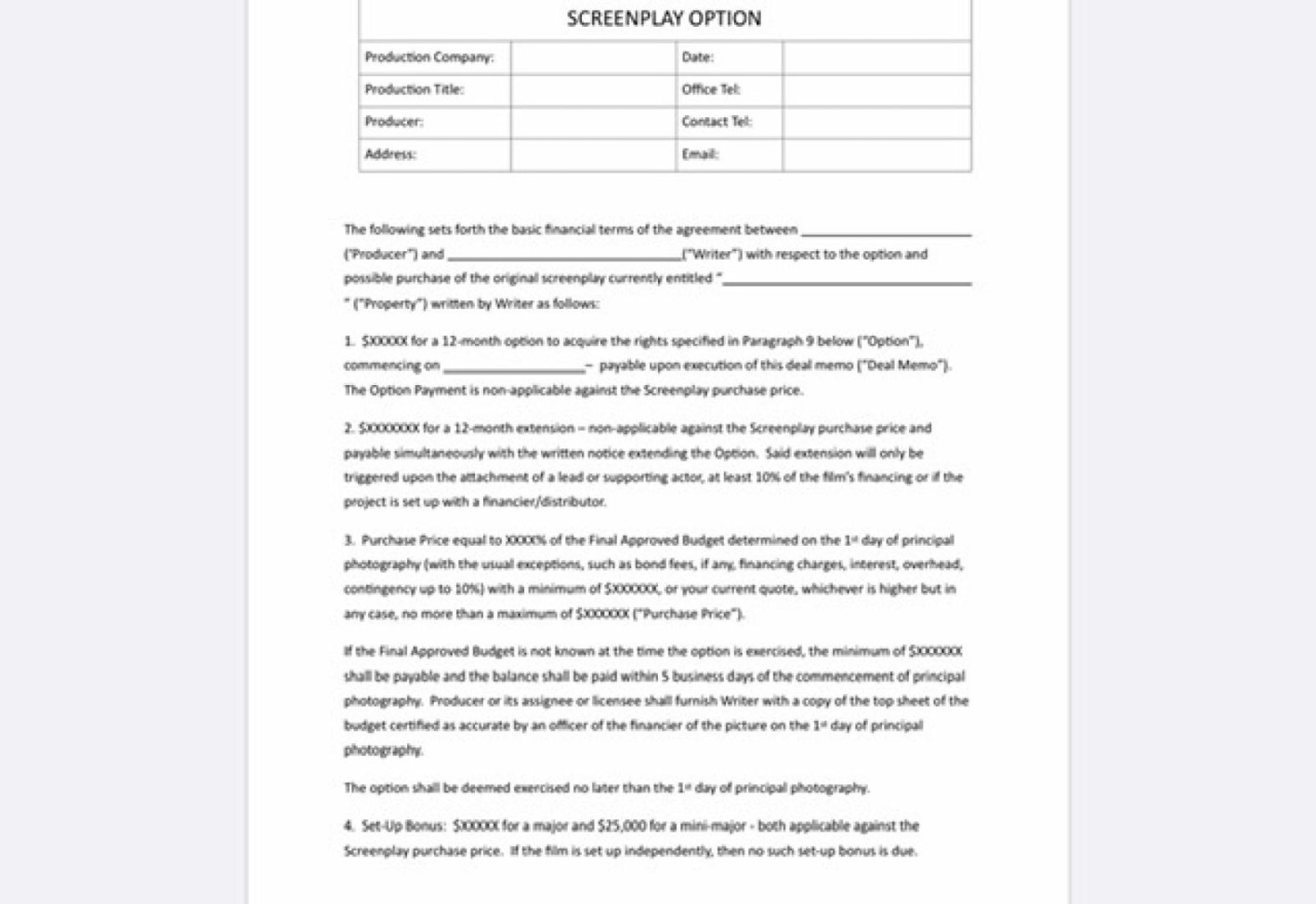 Screenplay Option Agreement - Film Contract Template - Screenplay Option Agreement - Film Contract Template -
