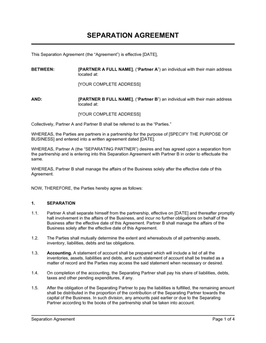 Separation Agreement Template [Download Separation Agreement Template [Download
