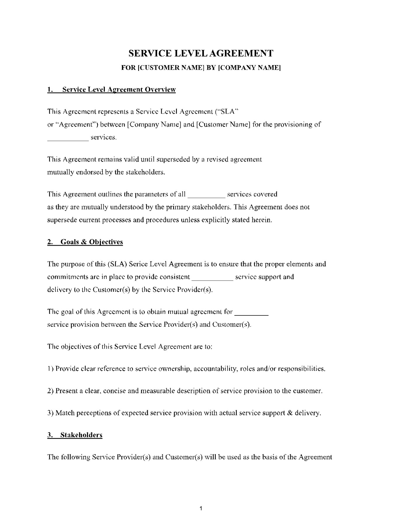 Service Level Agreement Template in (% Free Sample) Service Level Agreement Template in (% Free Sample)