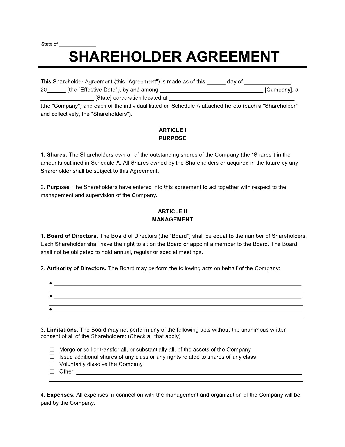 Shareholder Agreement Template (Free Download) Shareholder Agreement Template (Free Download)