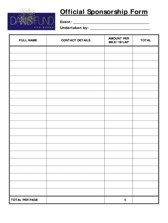 Sponsor Form Template - Fill Online, Printable, Fillable, Blank Sponsor Form Template - Fill Online, Printable, Fillable, Blank