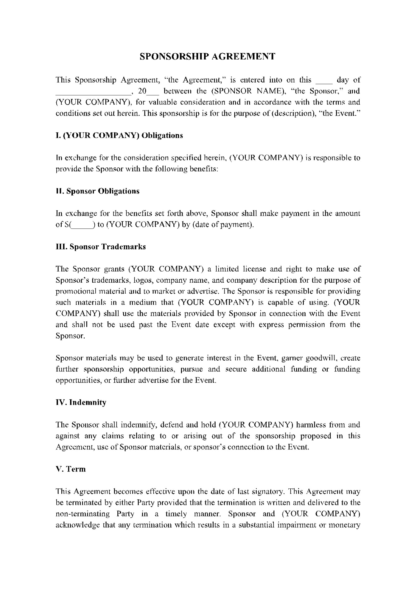 Sponsorship Agreement Template in (Free Download) Sponsorship Agreement Template in (Free Download)