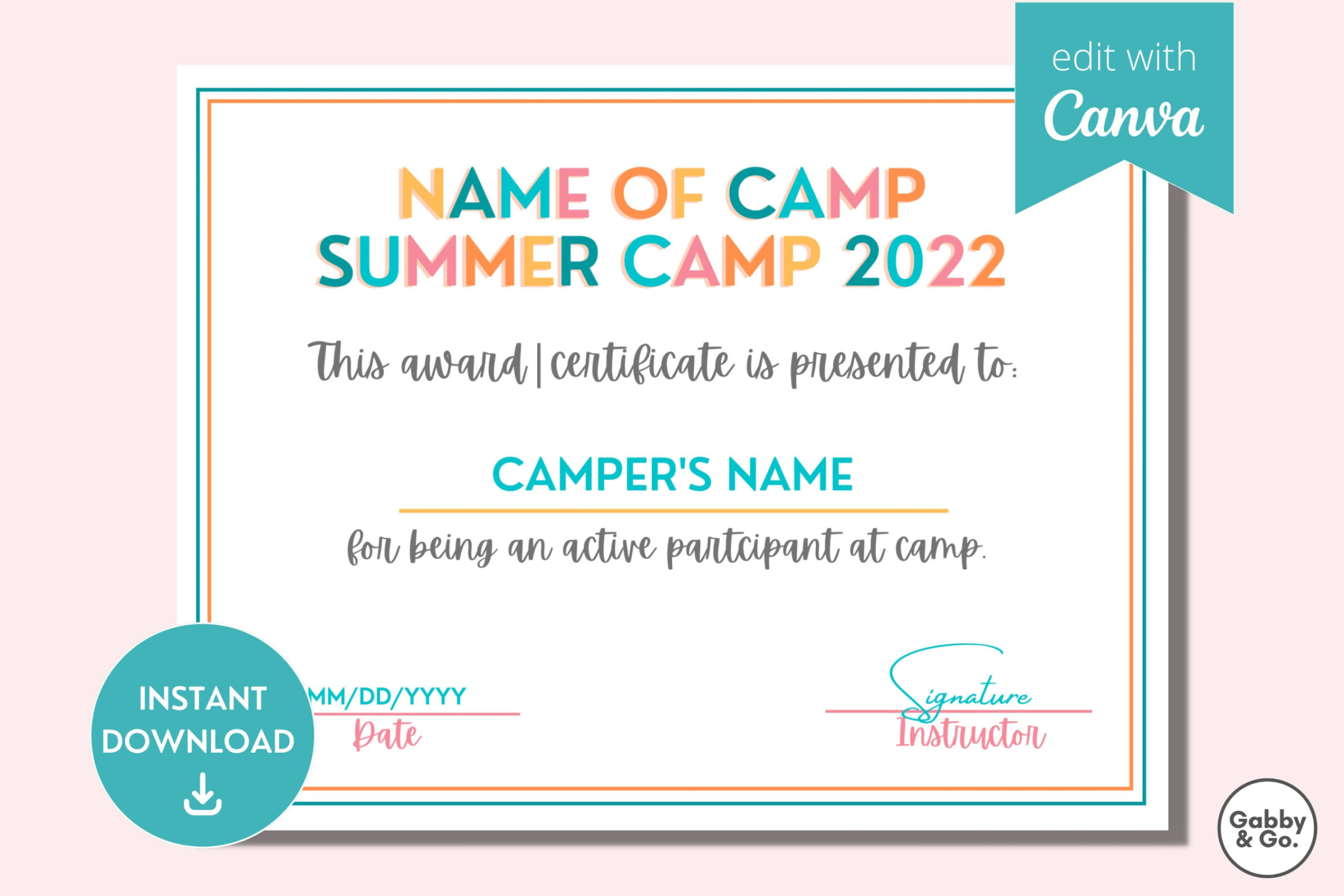 Summer Camp Certificate Printable Summer Printable Template Summer Camp Certificate Printable Summer Printable Template