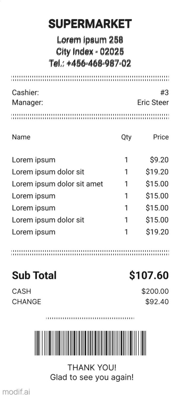 Supermarket Receipt Template - Mediamodifier Supermarket Receipt Template - Mediamodifier