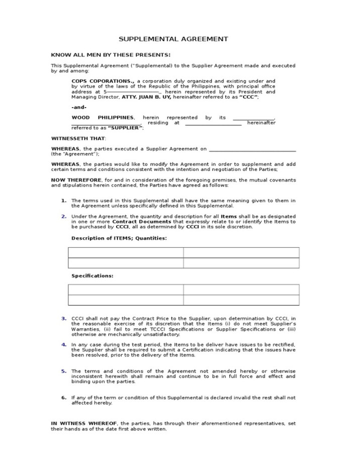 Supplemental Agreement-Supplier Agreement  PDF  Civil Law (Legal
