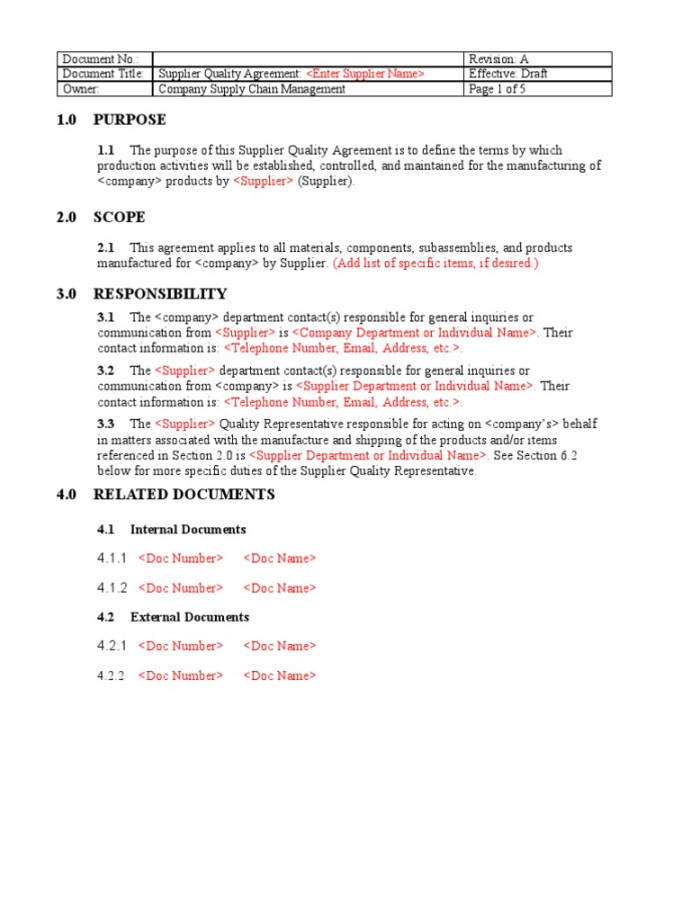 Supplier Quality Agreement Template PDF Quality Management Supplier Quality Agreement Template PDF Quality Management