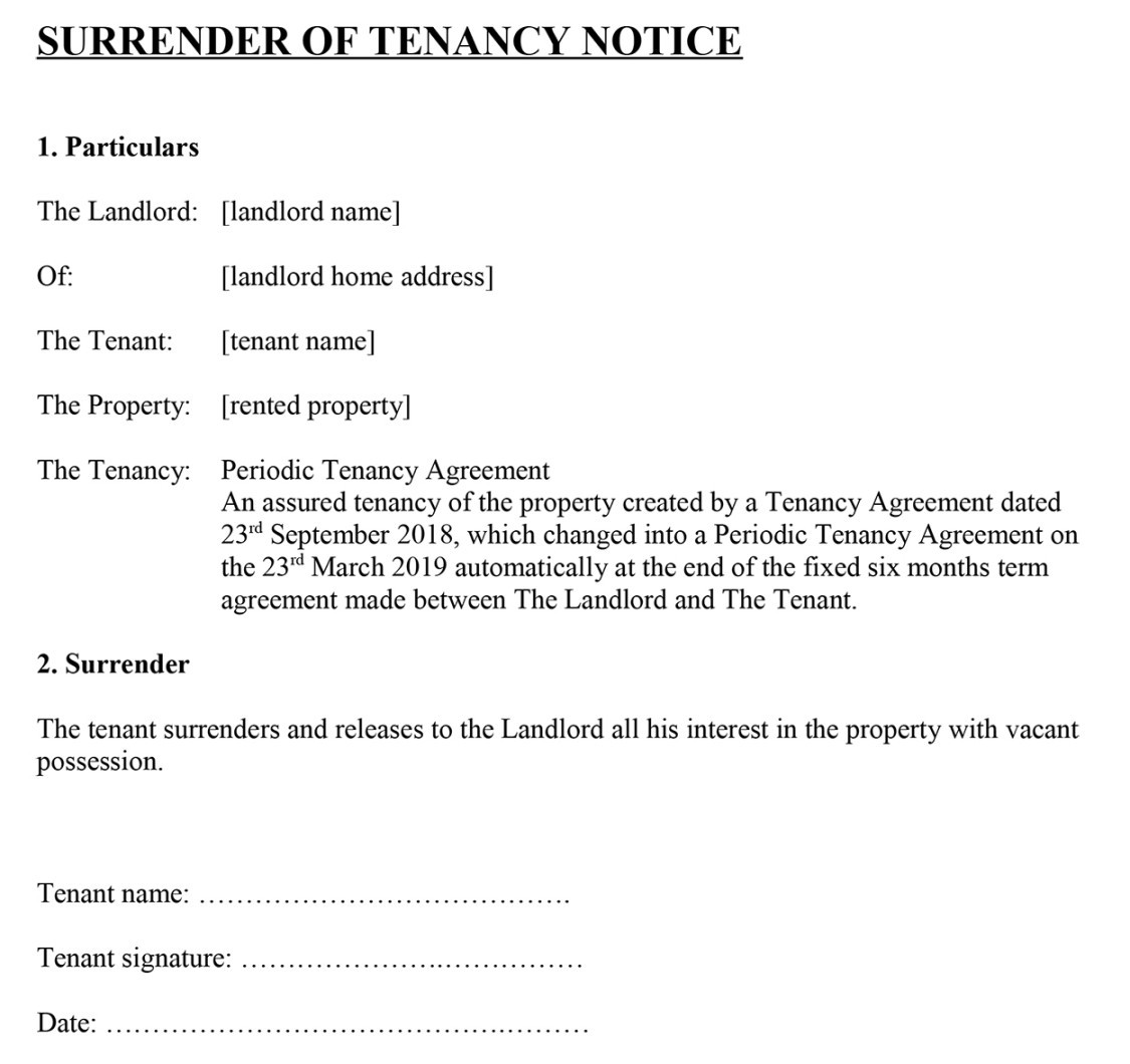 Surrender Of Tenancy