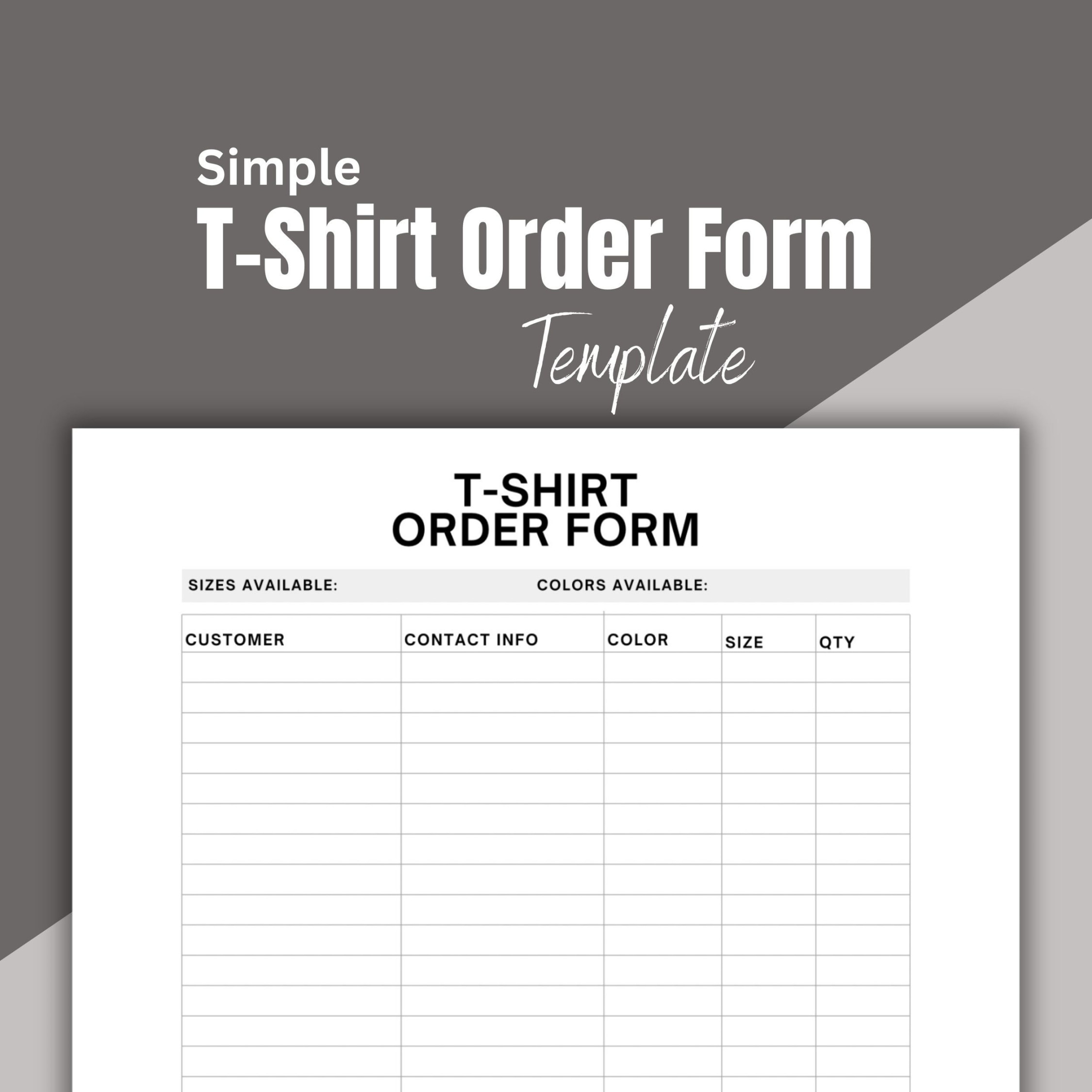 T-shirt Order Form Template T-shirt Order Form Template