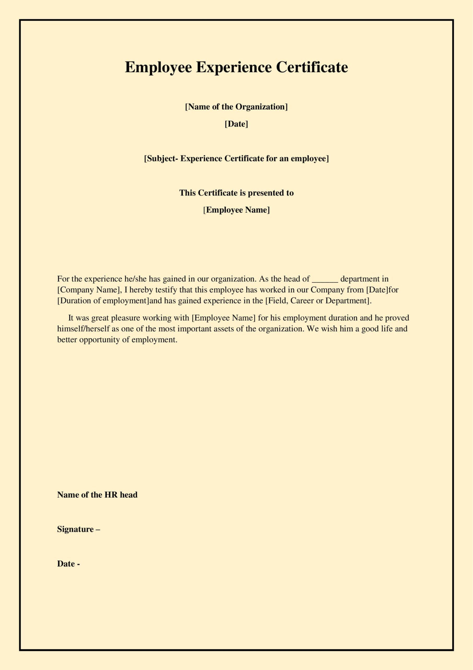 Template Of Experience Certificate Template Of Experience Certificate