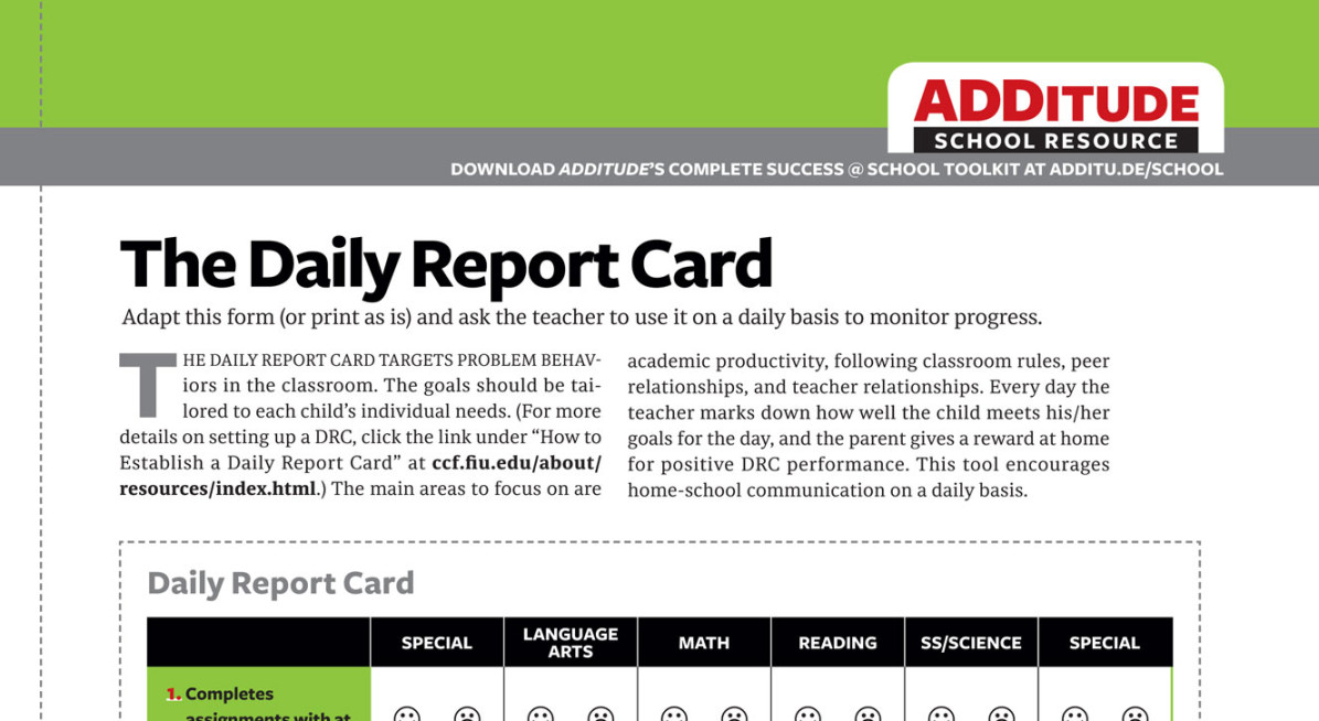 The Daily Report Card: ADHD School Resource for Parents and Teachers The Daily Report Card: ADHD School Resource for Parents and Teachers