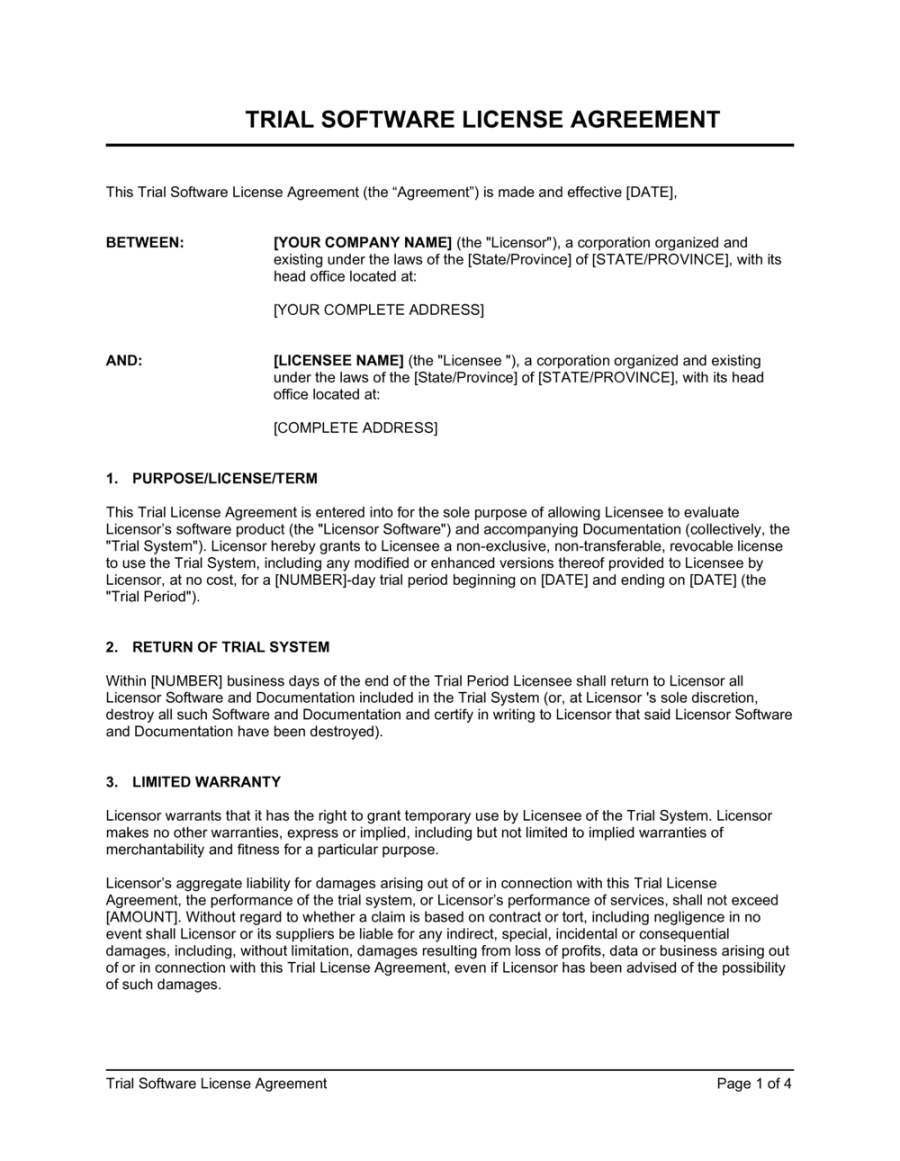 Trial Software License Agreement Template [Download Trial Software License Agreement Template [Download