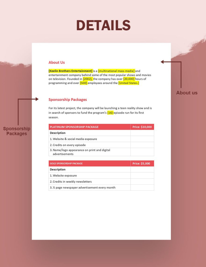 Tv Show Sponsorship Proposal Template in Pages, Word, Google Docs Tv Show Sponsorship Proposal Template in Pages, Word, Google Docs