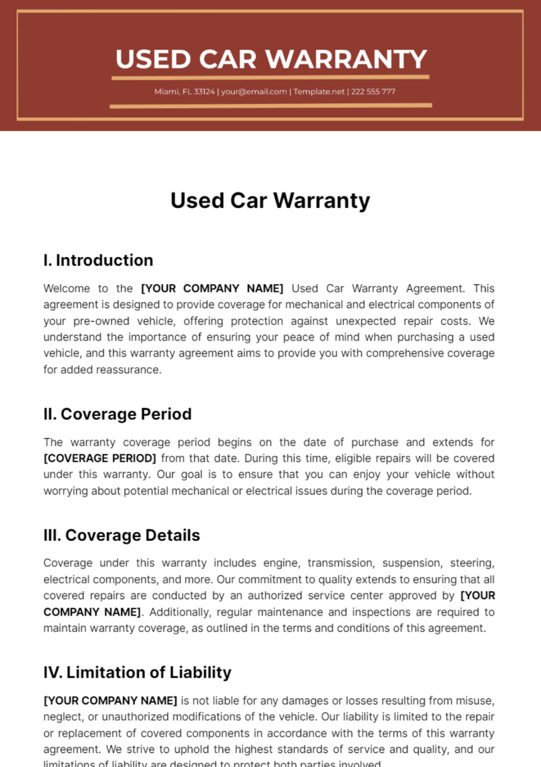 Used Car Warranty Template - Edit Online & Download Example Used Car Warranty Template - Edit Online & Download Example