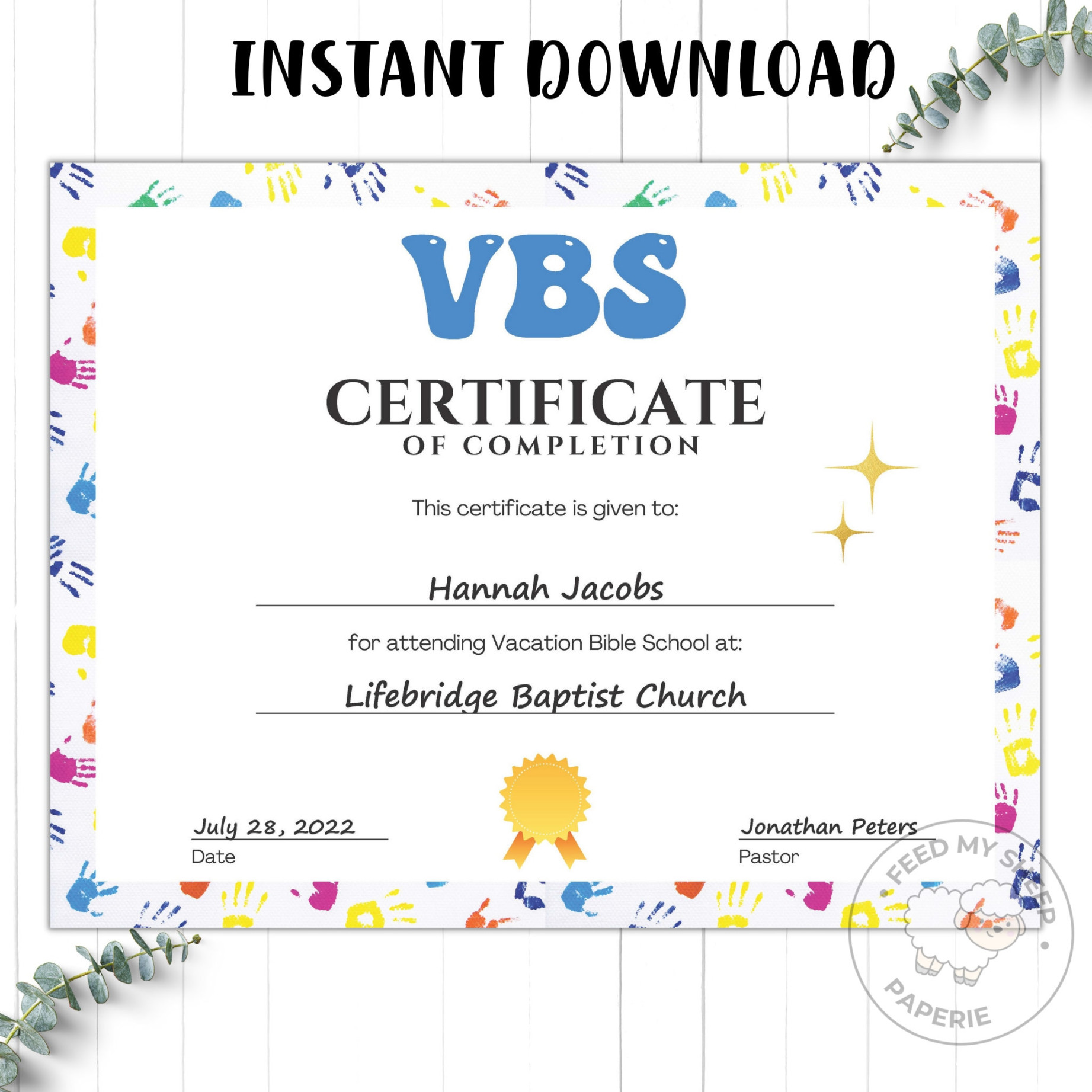 VBS Certificate VBS Vacation Bible School Certificate of VBS Certificate VBS Vacation Bible School Certificate of