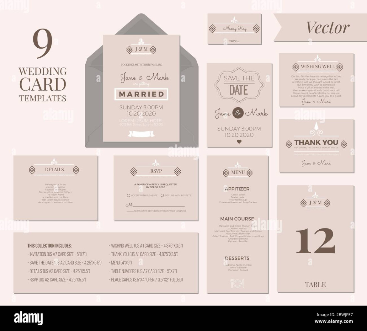 Vintage Minimal Wedding Invitation Card Collection Set Template Vintage Minimal Wedding Invitation Card Collection Set Template