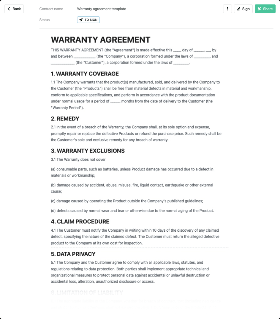 Warranty agreement template - free to use Warranty agreement template - free to use