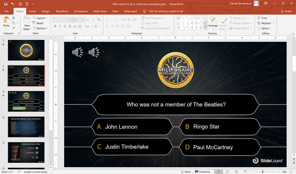 Who Wants to be a Millionaire PowerPoint Template SlideLizard® Who Wants to be a Millionaire PowerPoint Template SlideLizard®