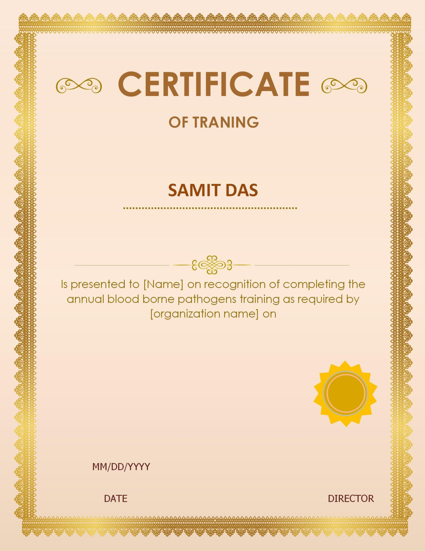 WORD of Free Training Certificate WORD of Free Training Certificate