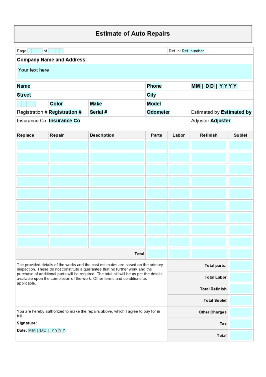 Auto repair estimate template ONLYOFFICE Auto repair estimate template ONLYOFFICE