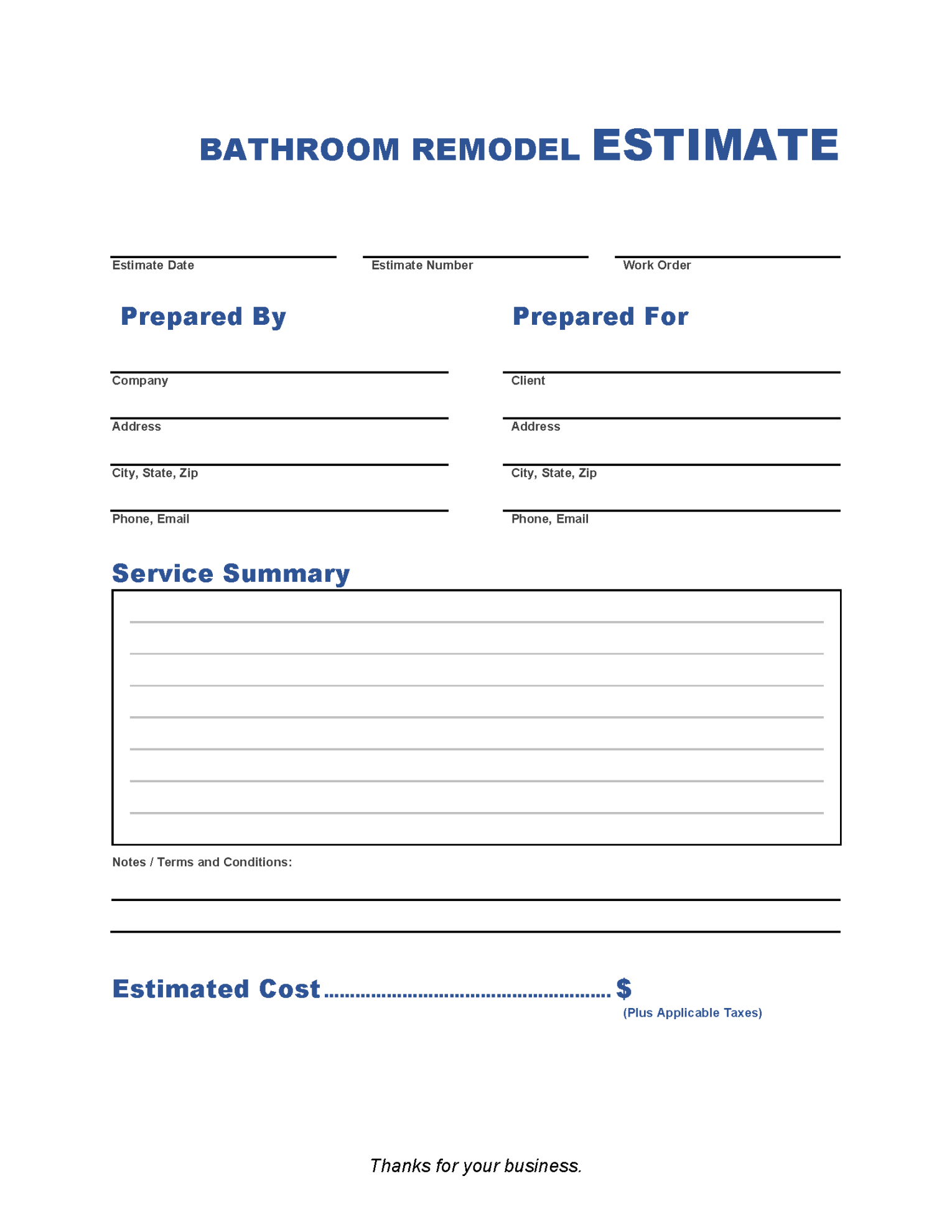 Bathroom Remodel Estimate Template Invoice Maker Bathroom Remodel Estimate Template Invoice Maker