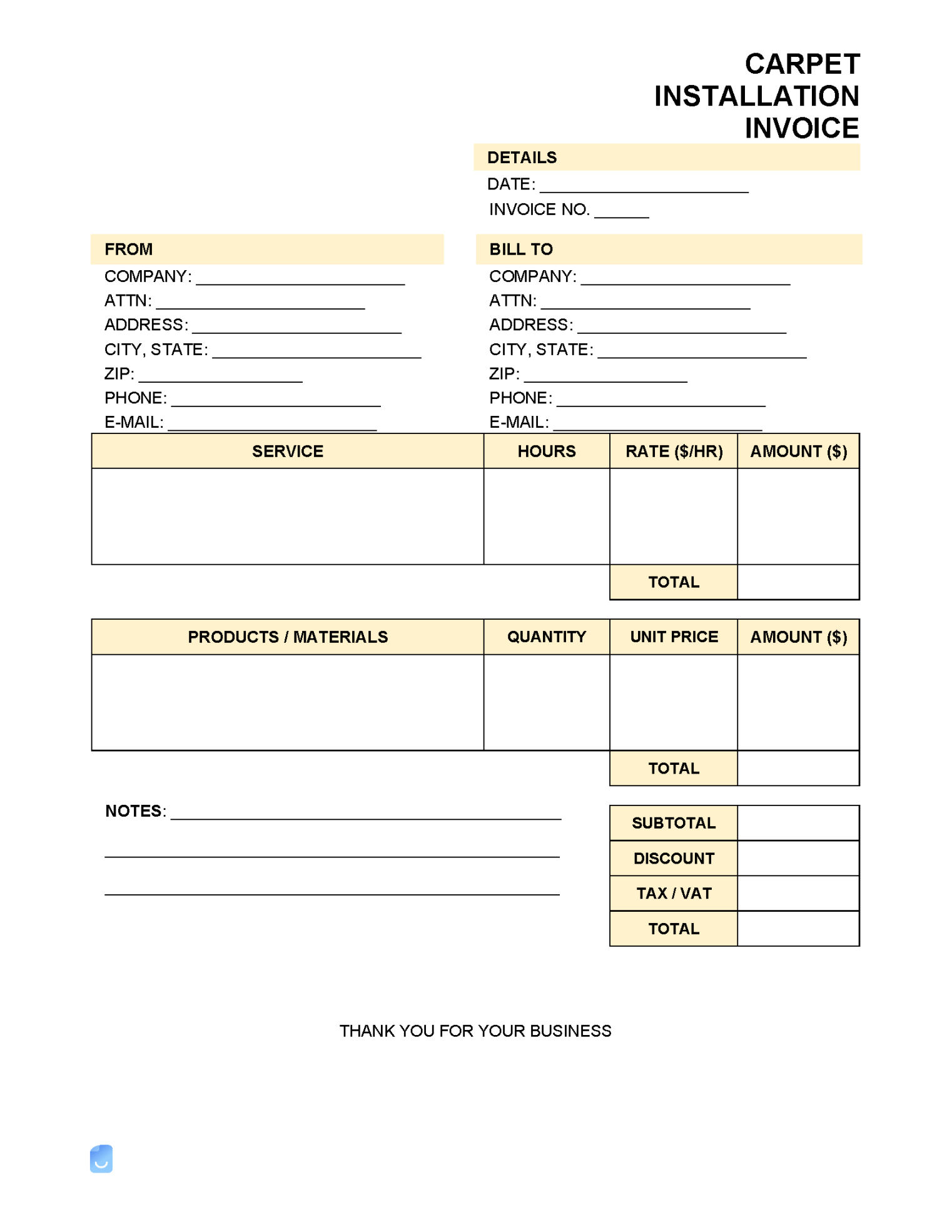 Carpet Installation Invoice Template  Invoice Maker