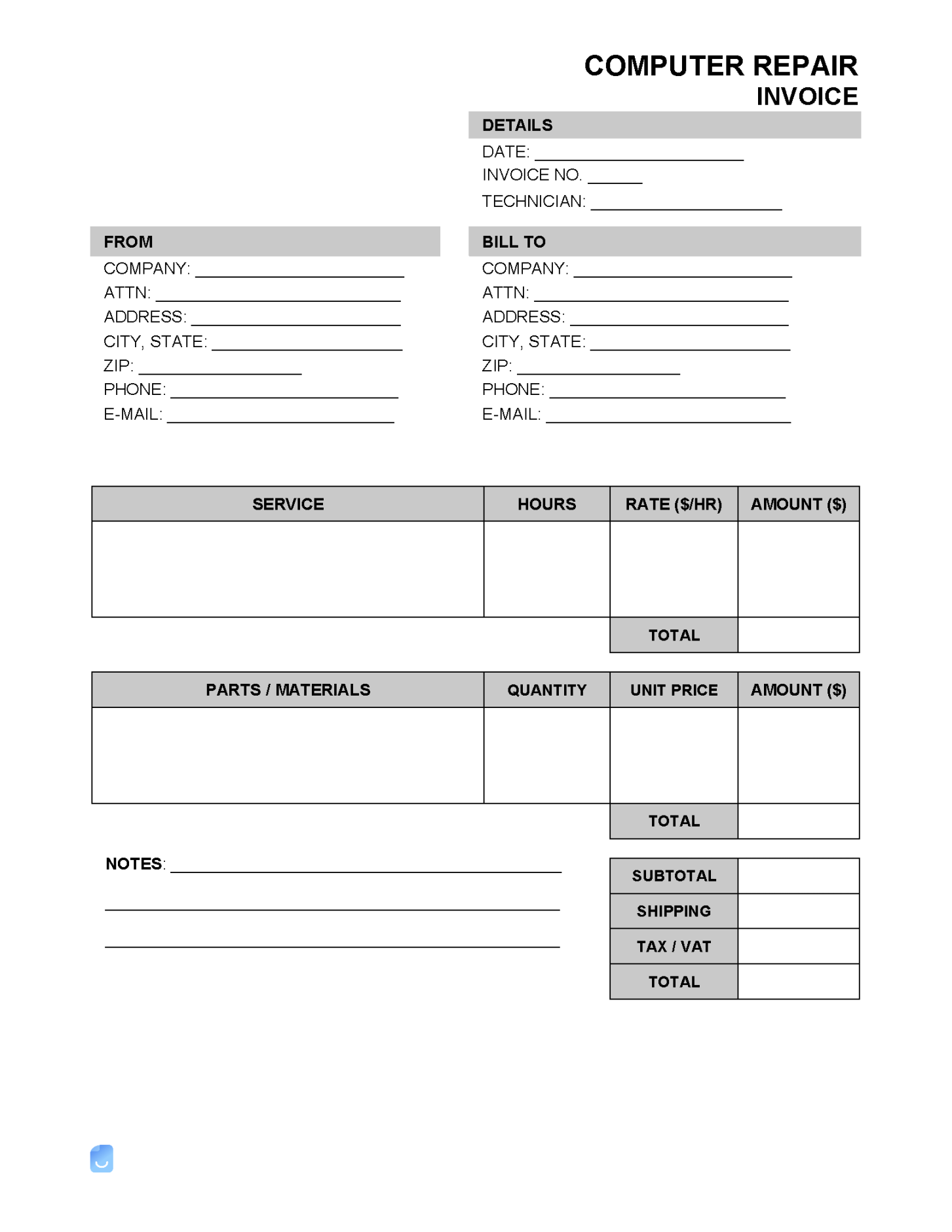 Computer Repair Invoice Template  Invoice Maker