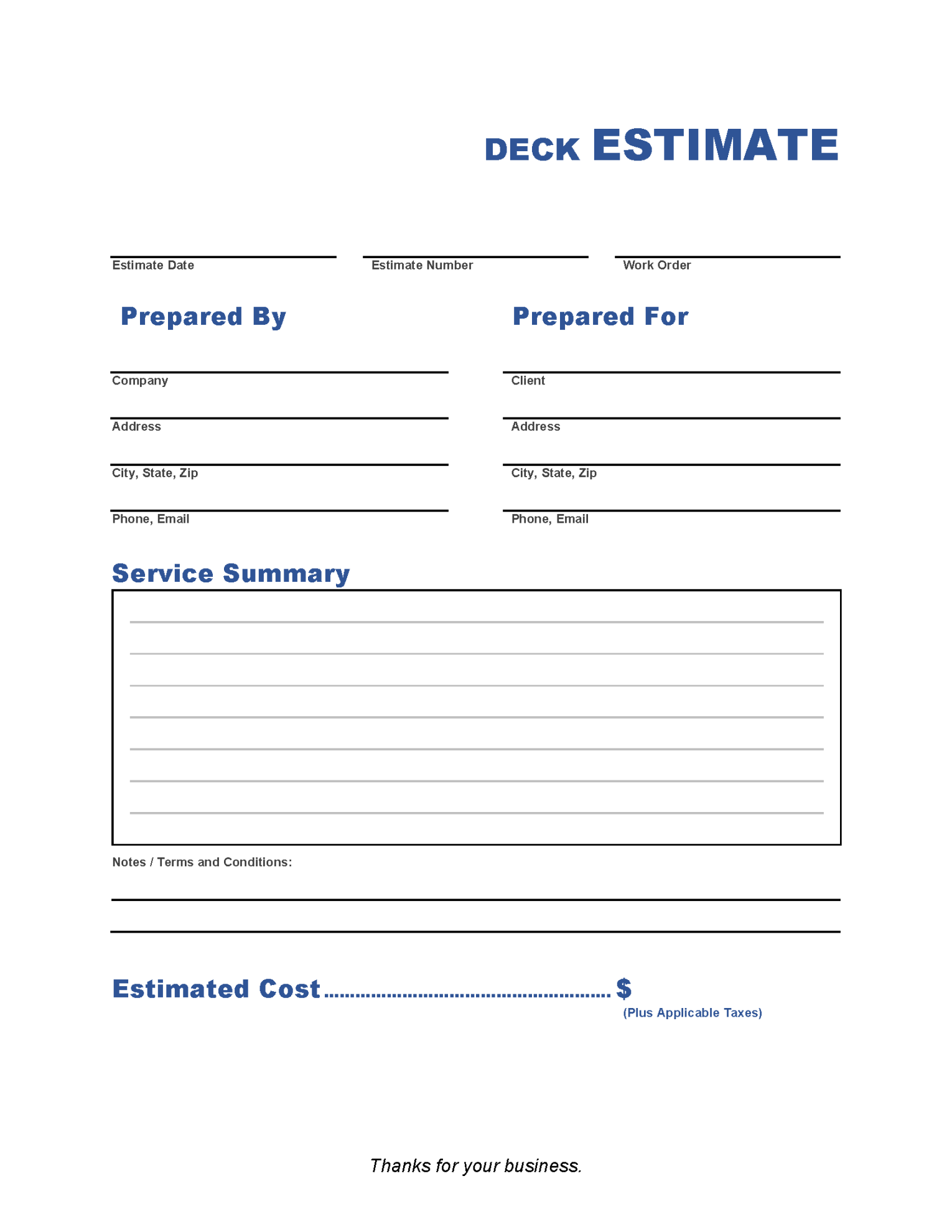 Deck Estimate Template  Invoice Maker