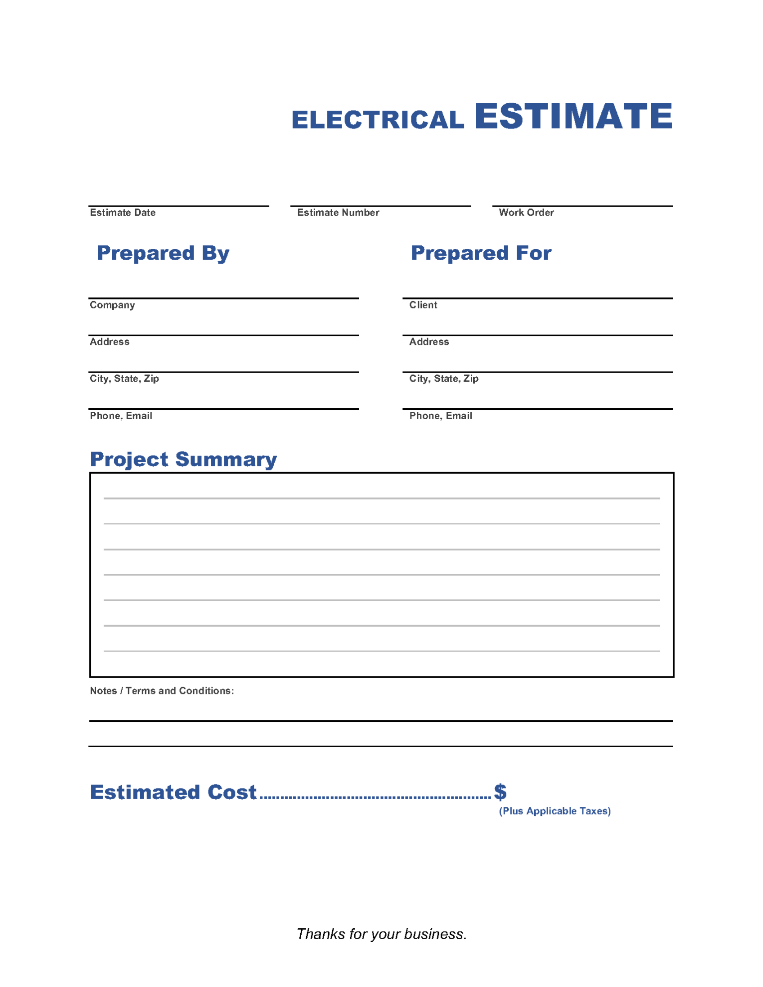 Electrical Estimate Template  Invoice Maker