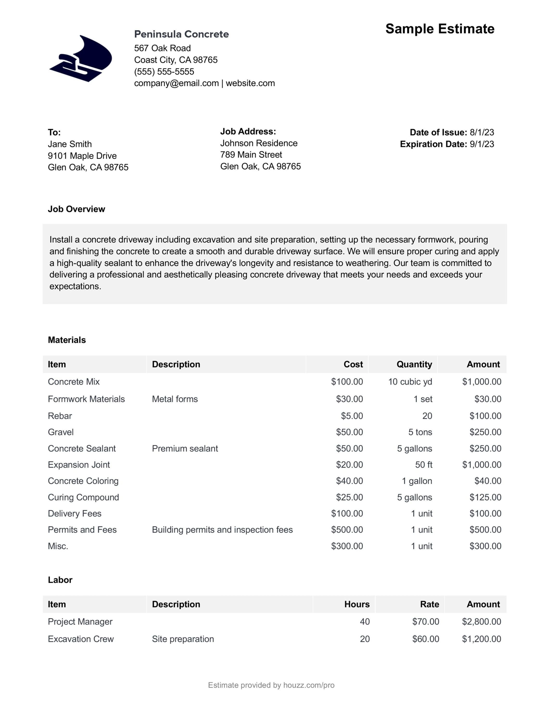 Free Concrete Estimate Template & How-To Guide  Houzz Pro