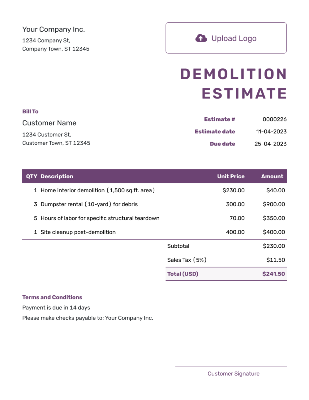 Free Demolition Estimate Template  docelf