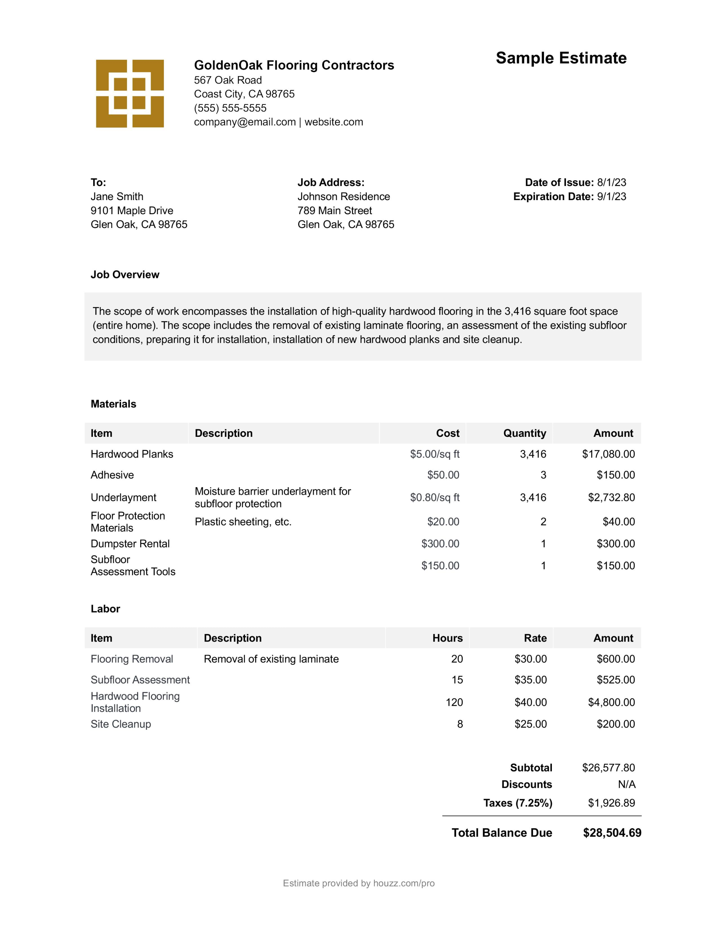 Free Flooring Estimate Template & How-To Guide  Houzz Pro