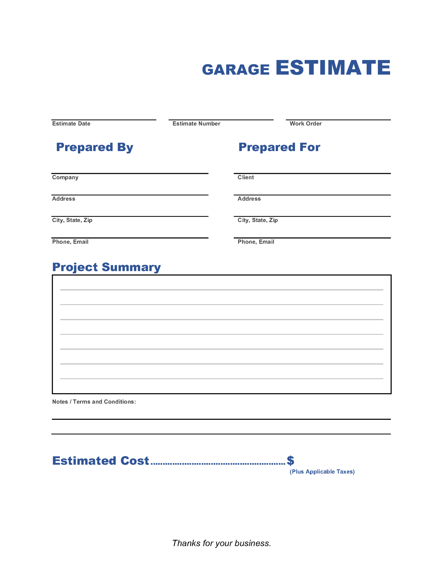 Garage Estimate Template Invoice Maker Garage Estimate Template Invoice Maker