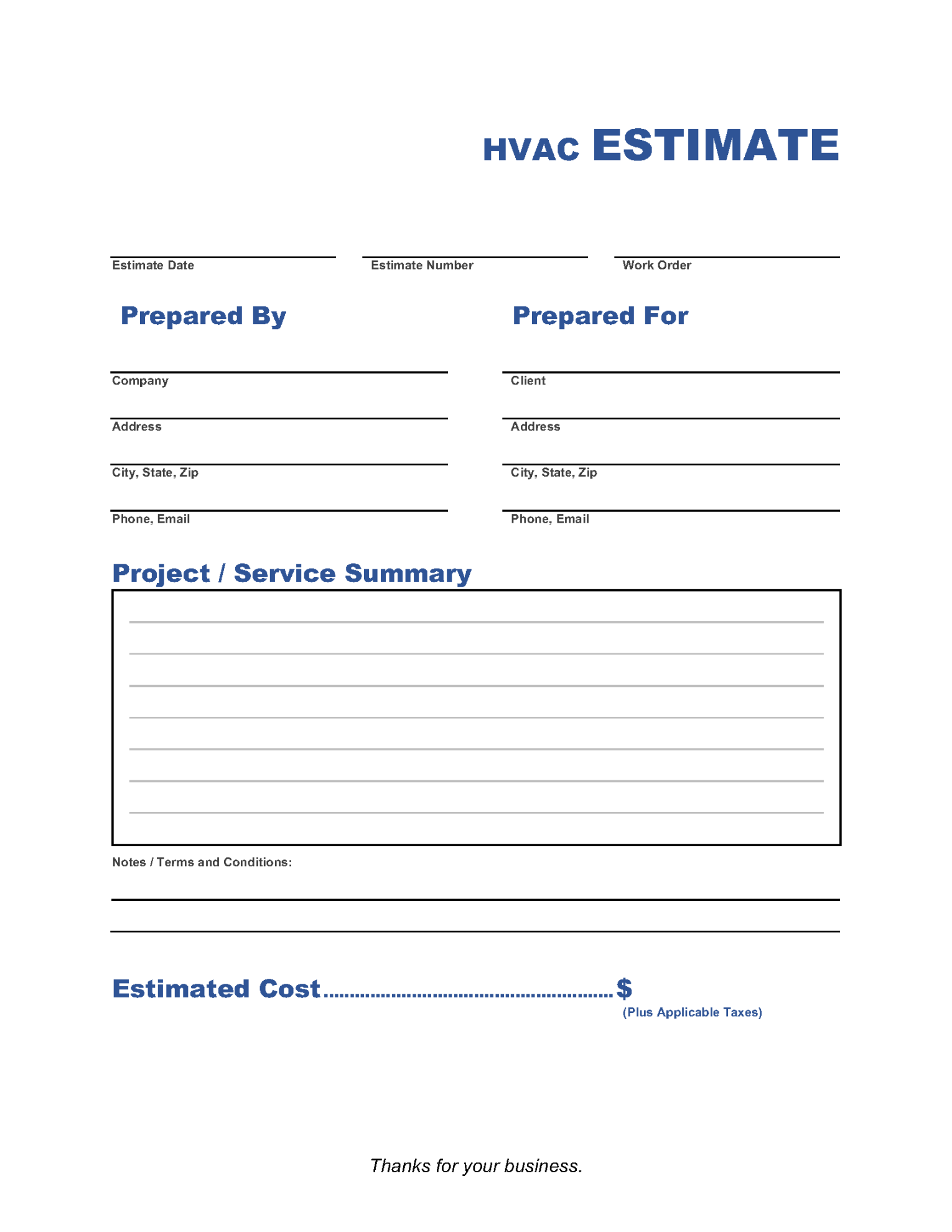 HVAC Estimate Template  Invoice Maker