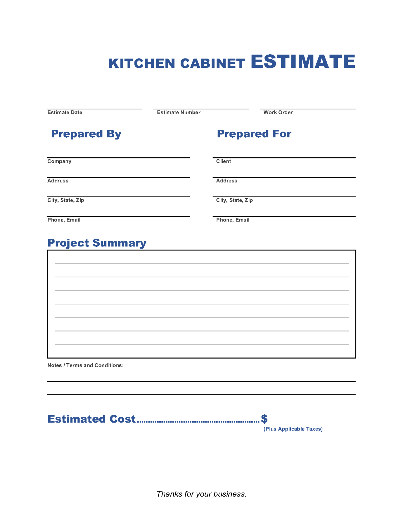 Kitchen Cabinet Estimate Template  Invoice Maker