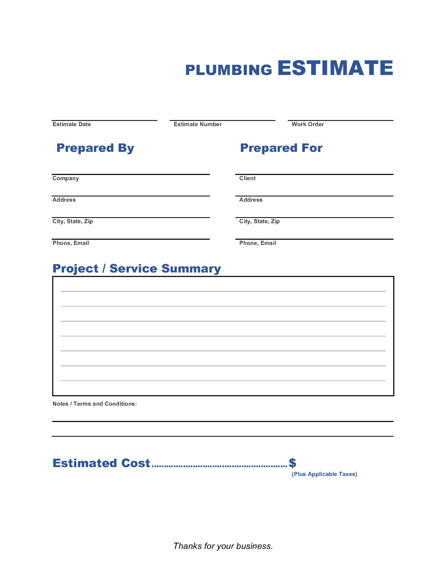 Plumbing Estimate Template  Invoice Maker
