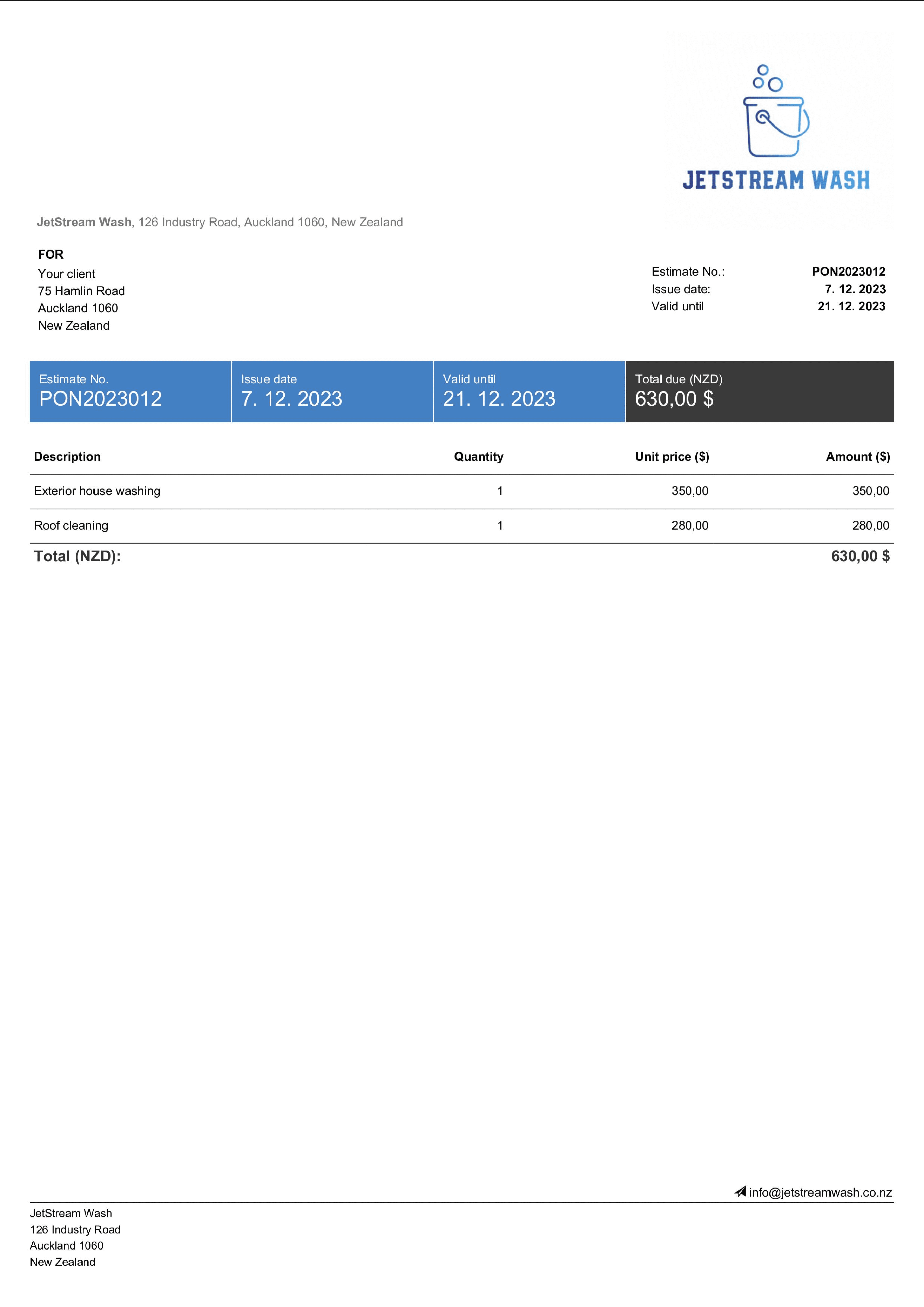 Pressure Washing Estimate Template - Free & Editable  Billdu