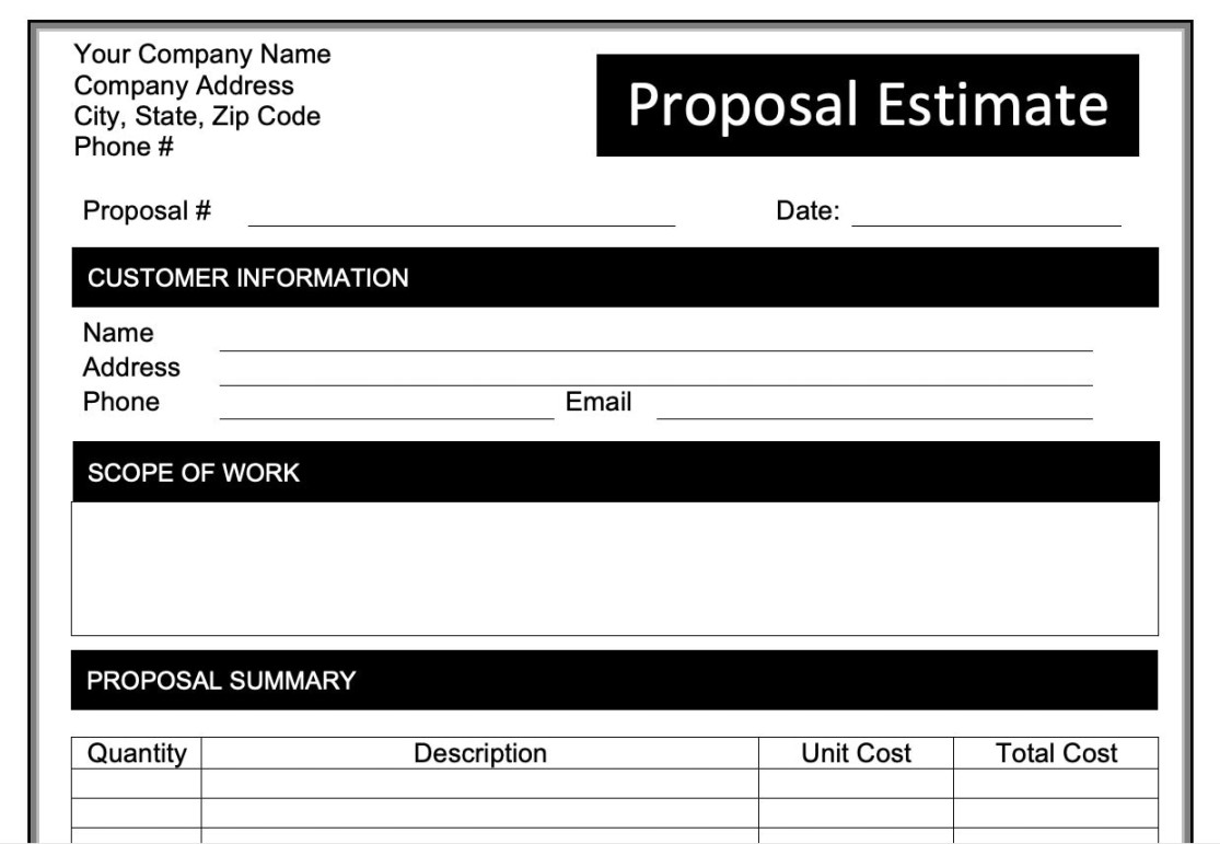 Printable Proposal Estimate Job Estimate MS Word Job Proposal Printable Proposal Estimate Job Estimate MS Word Job Proposal