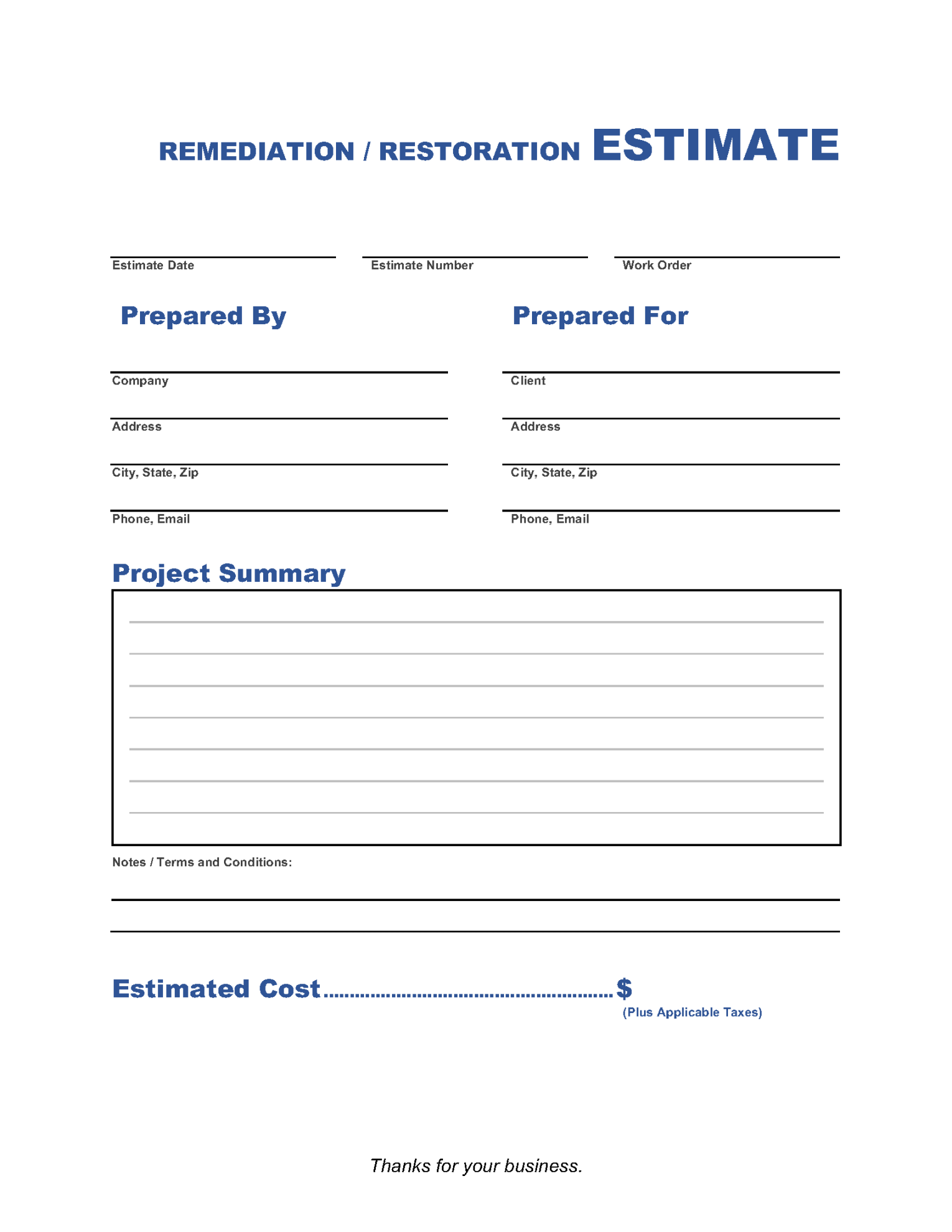 Water Damage Estimate Template  Invoice Maker